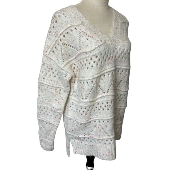 Sundance Minnie Oversized Speckled Cream V-neck Stretch Open Knit Sweate… - Picture 4 of 9